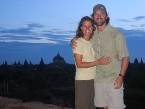 Sunrise over stupa studded Bagan